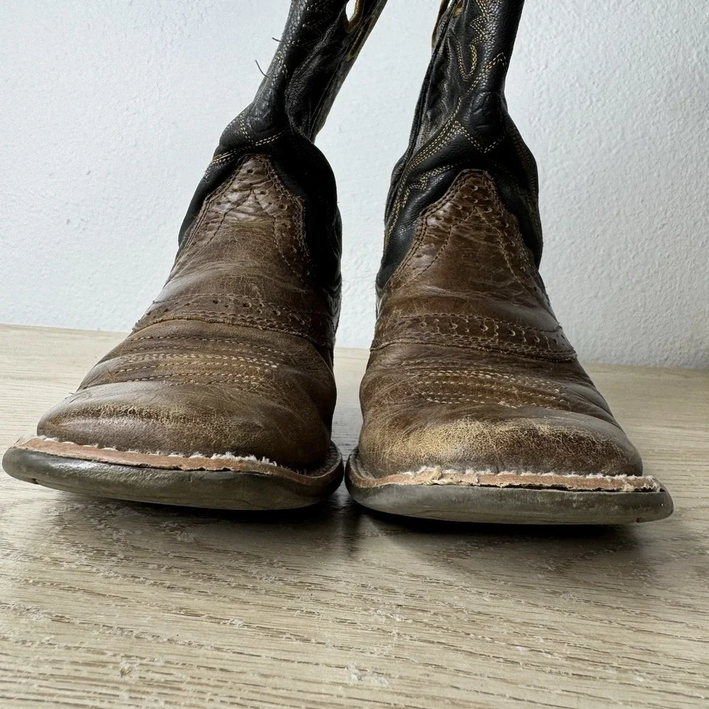 Ariat Heritage Roughstock Brown & Black Leather Western Cowboy Boots Kids Size 1